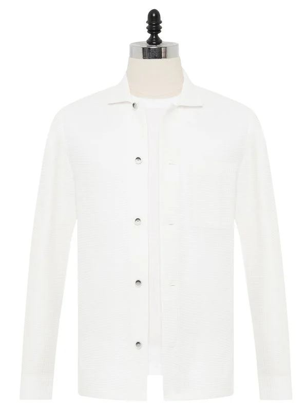 Germirli Optic White 3D Waffle Texture Cotton Jacket Shirt - 1
