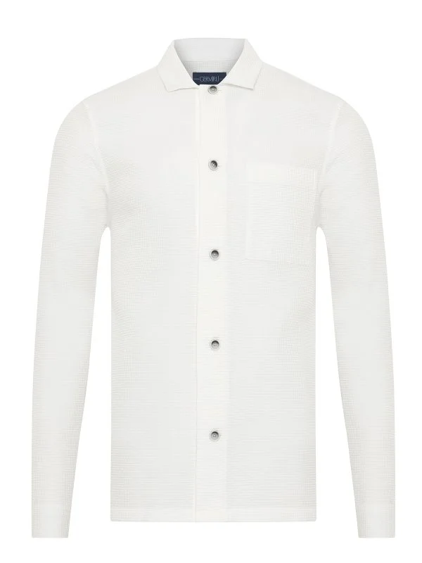 Germirli Optic White 3D Waffle Texture Cotton Jacket Shirt - 2