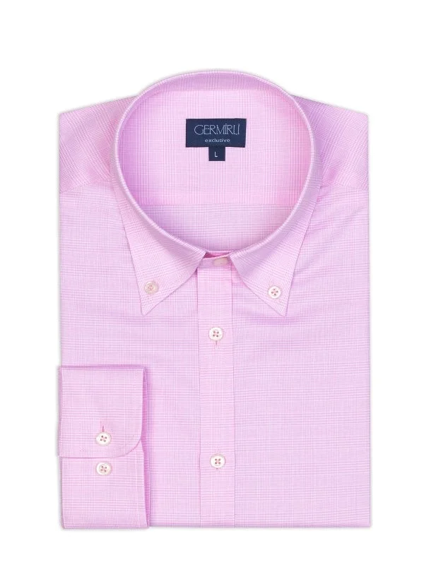 Pink Checkered Button-Down Collar Tailor Fit Exclusive Shirt with Germirli - 2
