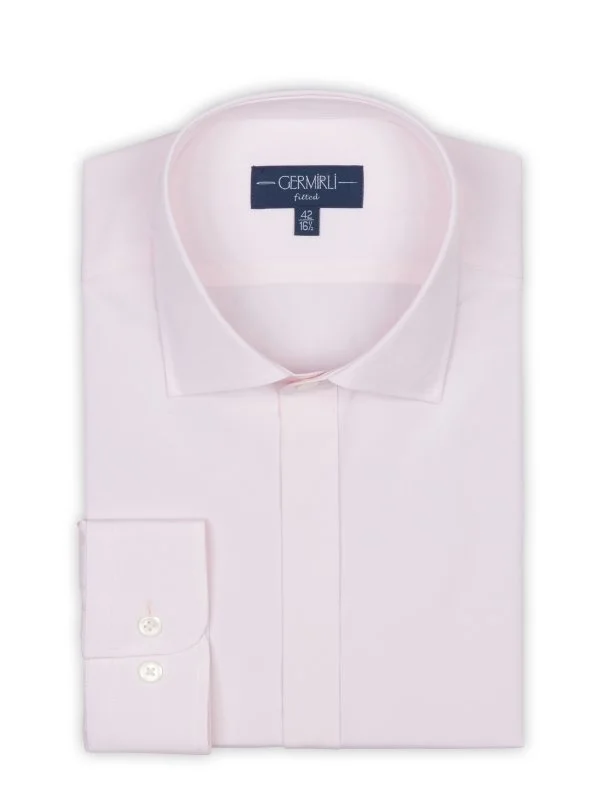 Pink Poplin Hidden Placket Classic Collar Tailor Fit Shirt with Germirli - 2