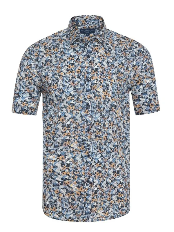 Germirli Printed Patterned Soft Collar Tailor Fit Short Sleeve Men's Shirt - 1