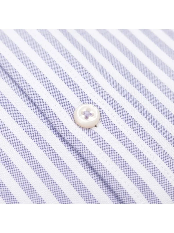 Germirli Purple White Striped Tailor Fit Relaxed Fit Button Down Collar Sport Oxford Organic Cotton Shirt - 3
