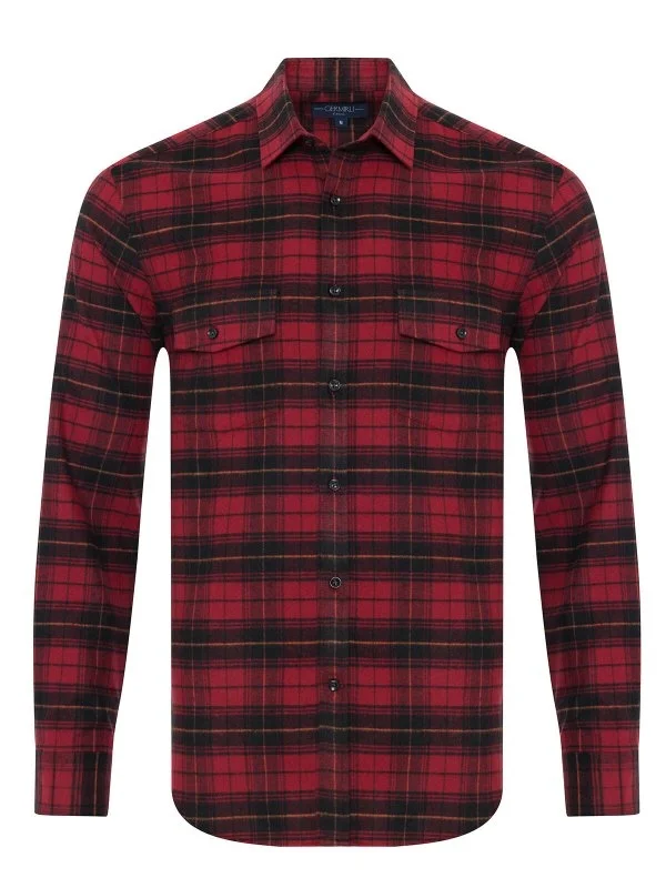 Germirli Red Black Soft Collar Albiate Tailor Fit Relaxed Fit Plaid Flannel Shirt - 1