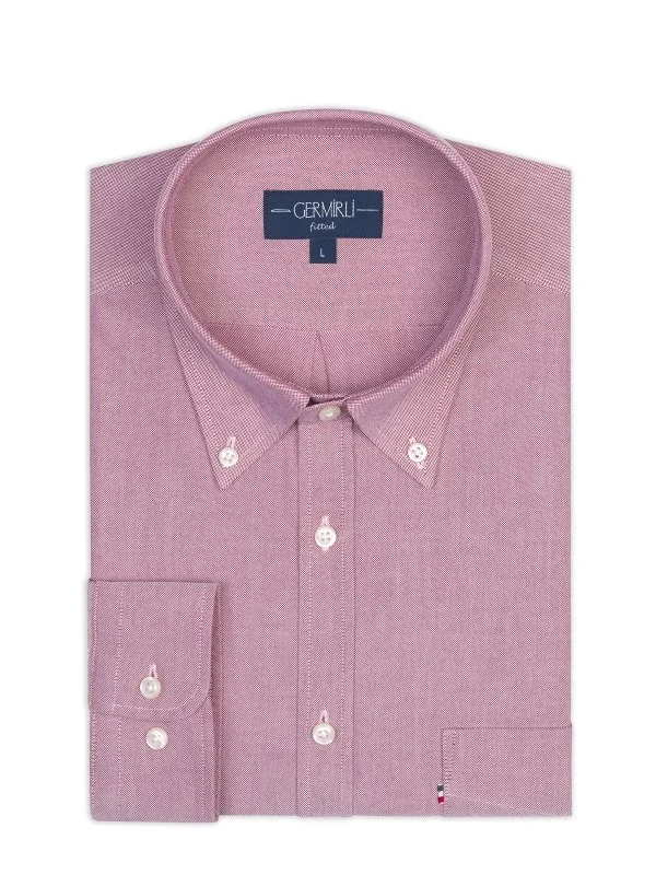 Germirli Red Button-down Collar Pocket Tailor Fit Sport Oxford Men's Shirt - 2