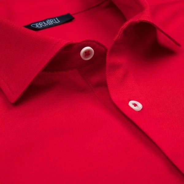 Germirli Red Piquet Shirt Collar Regular Fit Mercerized T-Shirt - 3