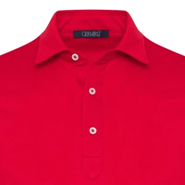 Germirli Red Piquet Shirt Collar Regular Fit Mercerized T-Shirt - 2