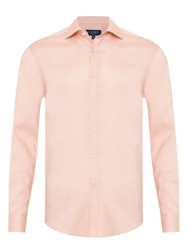 Exclusive Classic Collar Tailor Fit Cotton Shirt with Germirli Salmon Color Micro Pattern - 1