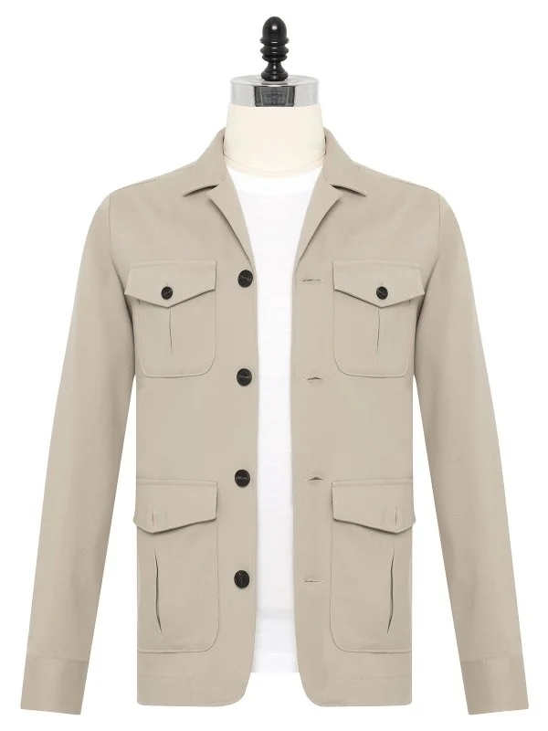 Germirli Sand Beige Color Utility Flap Pocket Cotton Jacket Shirt - 1