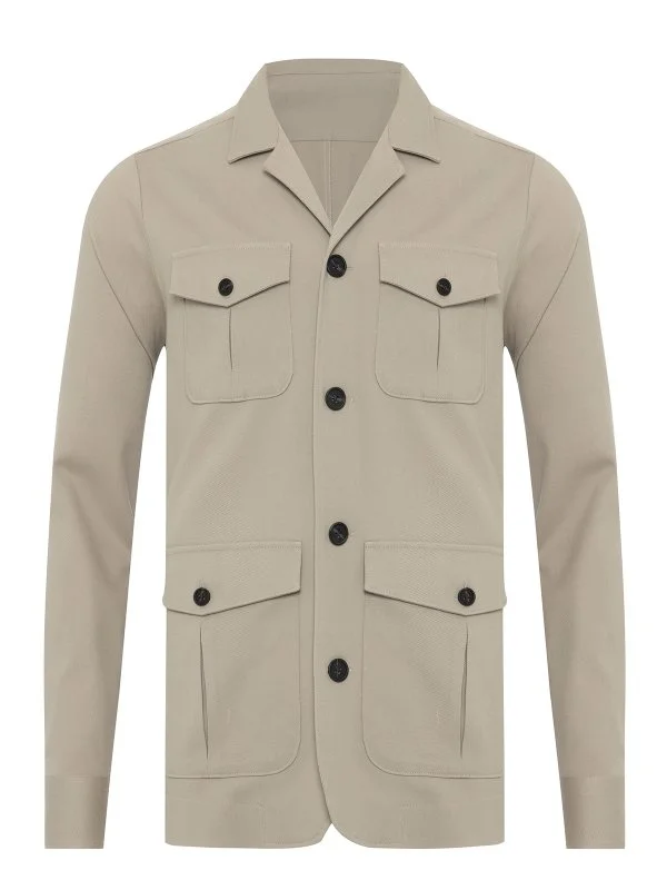 Germirli Sand Beige Color Utility Flap Pocket Cotton Jacket Shirt - 4