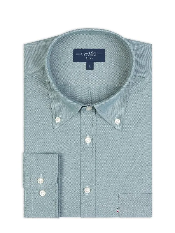 Germirli Sports Oxford Button Collar Green Single Pocket Cotton Shirt - 2