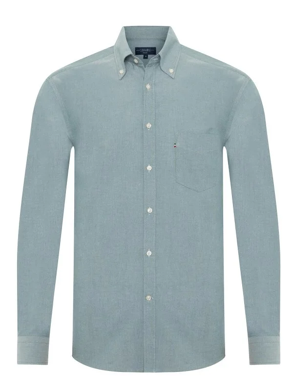 Germirli Sports Oxford Button Collar Green Single Pocket Cotton Shirt - 1