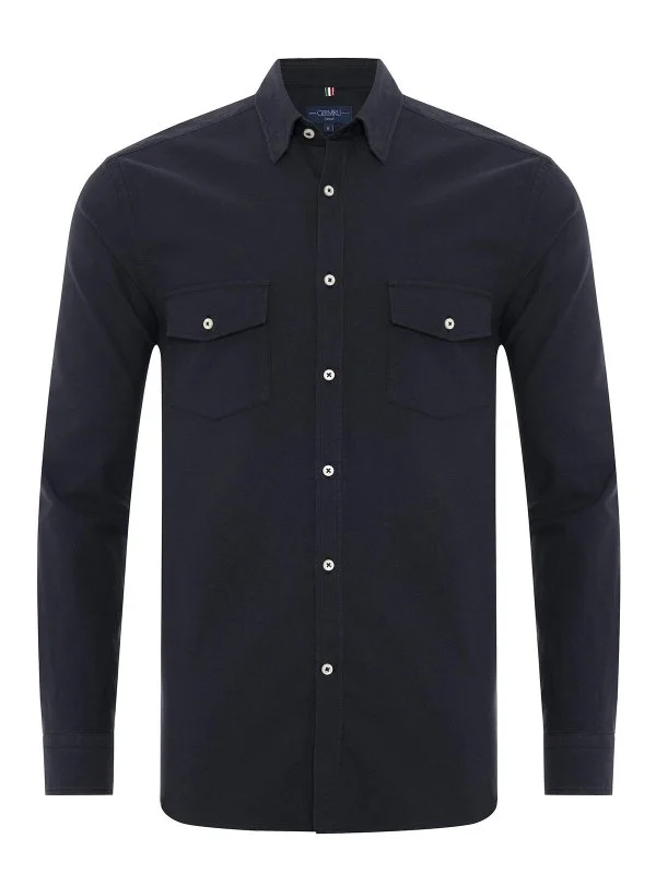 Germirli Sport Oxford Hidden Button Collar Black Utilty Flap Pocket Cotton Shirt - 1