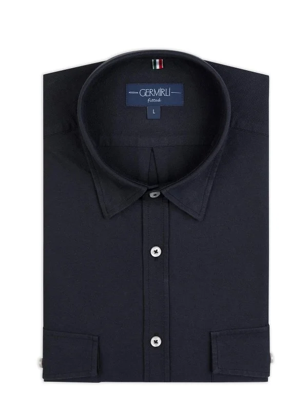Germirli Sport Oxford Hidden Button Collar Black Utilty Flap Pocket Cotton Shirt - 2