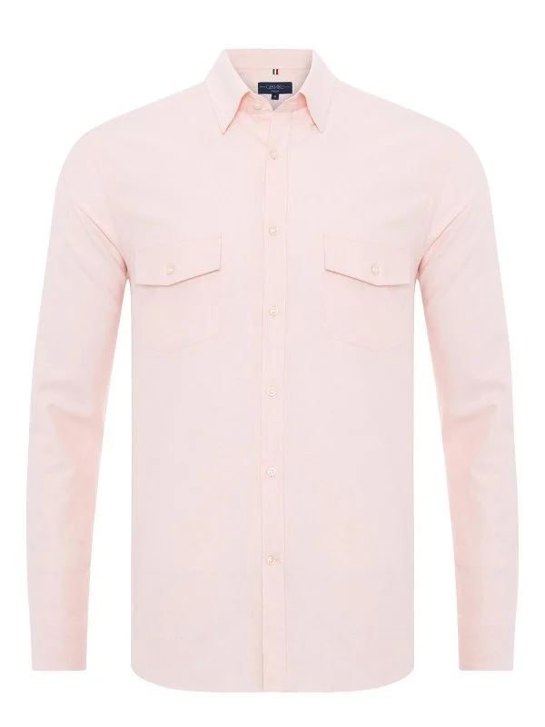Germirli Sport Oxford Hidden Button Collar Soft Pink Utilty Flap Pocket Organic Cotton Shirt - 1