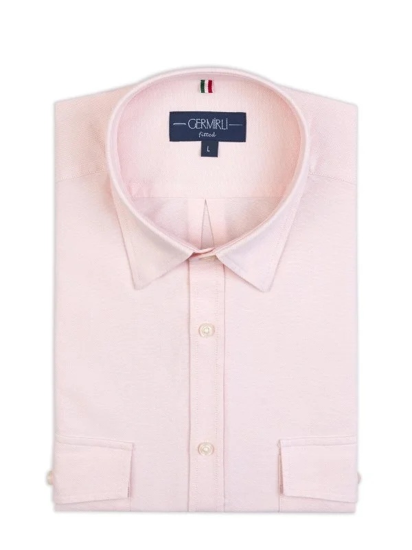 Germirli Sport Oxford Hidden Button Collar Soft Pink Utilty Flap Pocket Organic Cotton Shirt - 2