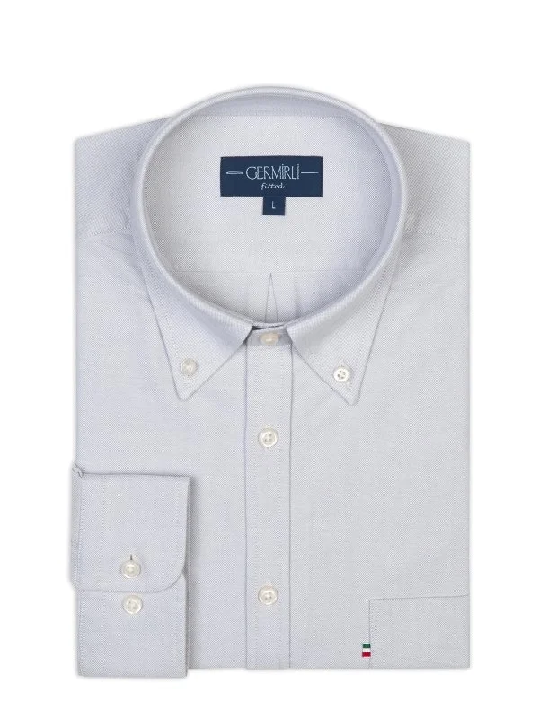 Germirli Stone Color Button-Down Collar Pocket Tailor Fit Sport Oxford Men's Shirt - 2