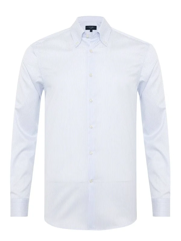 Germirli Thomas Mason Blue Striped Anti Crease Formula Tailor Fit Non Iron Shirt - 1