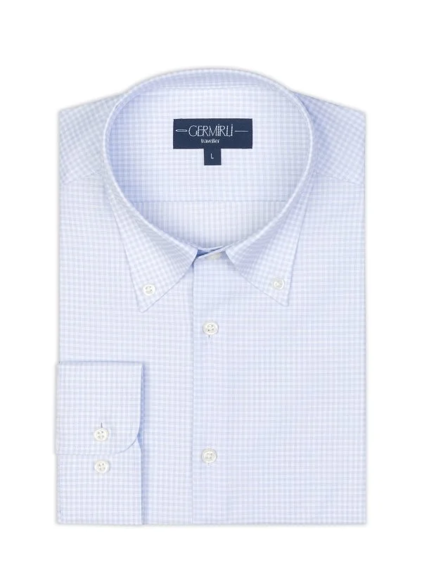 Germirli Thomas Mason Plaid White Blue Anti Crease Formula Tailor Fit Non Iron Shirt - 2