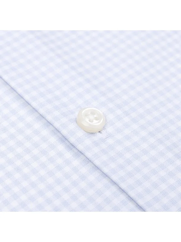 Germirli Thomas Mason Plaid White Blue Anti Crease Formula Tailor Fit Non Iron Shirt - 3