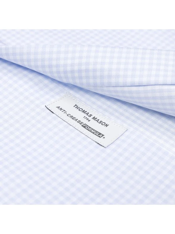 Germirli Thomas Mason Plaid White Blue Anti Crease Formula Tailor Fit Non Iron Shirt - 4