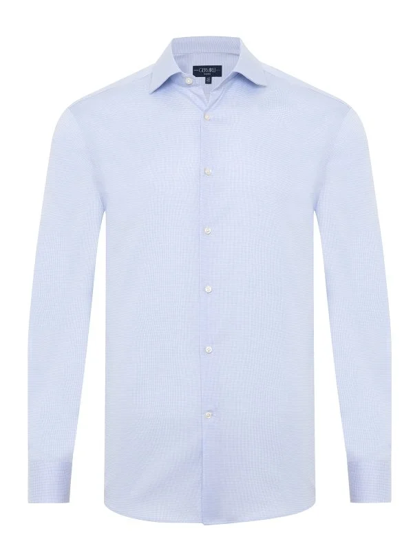 Germirli Thomas Mason White Blue Patterned Anti Crease Formula Tailor Fit Non Iron Shirt - 1