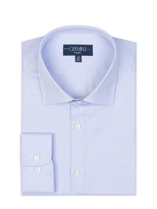 Germirli Thomas Mason White Blue Patterned Anti Crease Formula Tailor Fit Non Iron Shirt - 2
