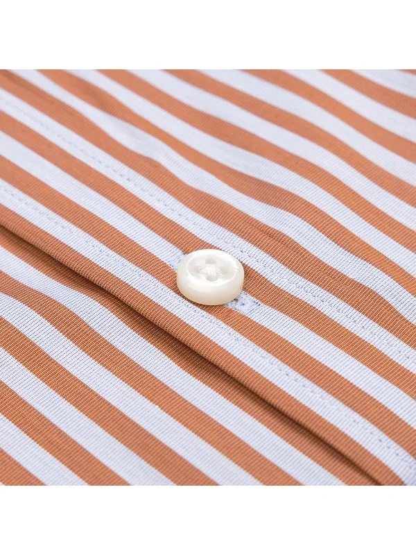 Germirli Brick Grey Striped Vintage Button-down Collar Pocket Tailor Fit Cotton Elastane Shirt - 3