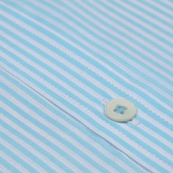 Germirli Turquoise White Striped Short Sleeve Classic Collar Pocket Tailor Fit Shirt - 3