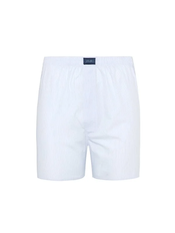 Germirli White Blue Thin Striped Cotton Boxer Shorts - 1