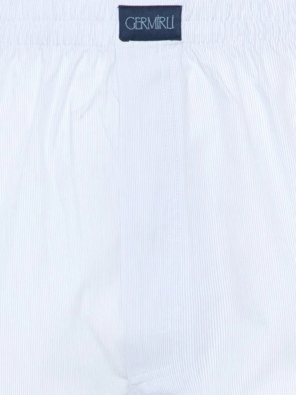 Germirli White Blue Thin Striped Cotton Boxer Shorts - 2