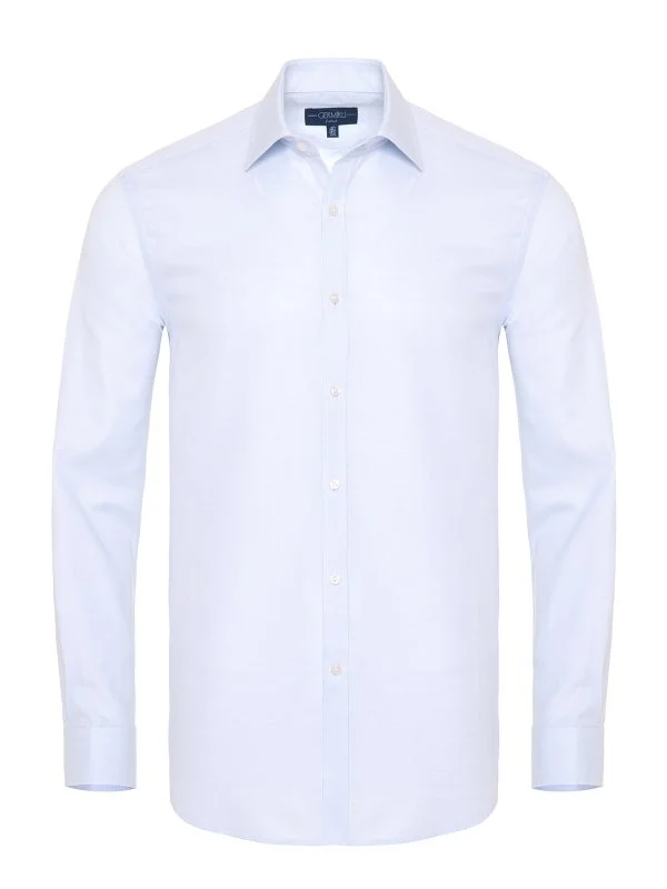 Germirli White Blue Micro Pattern Classic Collar Tailor Fit Shirt - 1