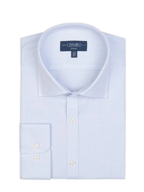 Germirli White Blue Micro Pattern Classic Collar Tailor Fit Shirt - 2