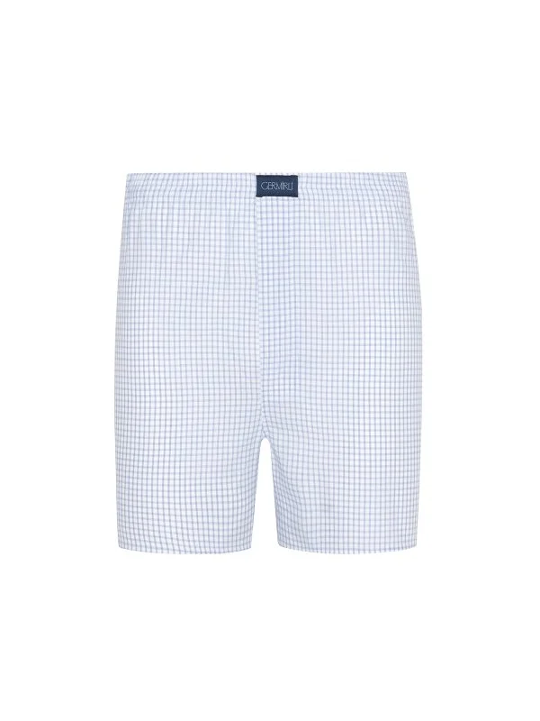 White Blue Checkered Cotton Boxer Shorts with Germirli - 1