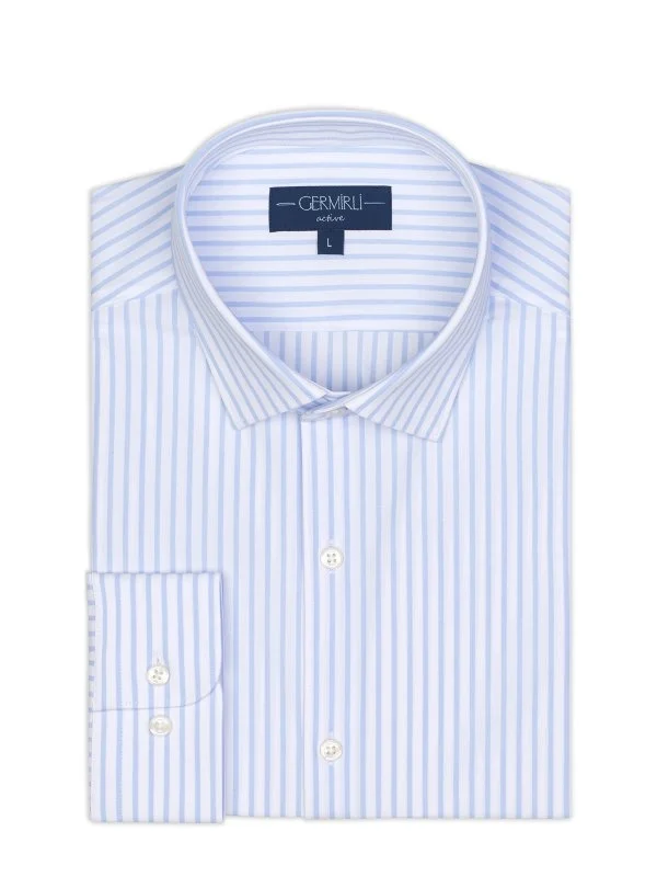 Germirli White Blue Striped 3D Germirli Slim Fit Active Shirt - 2