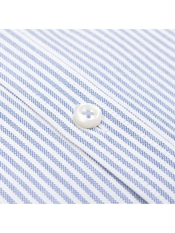 Germirli White Blue Striped Albiate Button-down Collar Pocket Tailor Fit Oxford Sport Shirt - 3