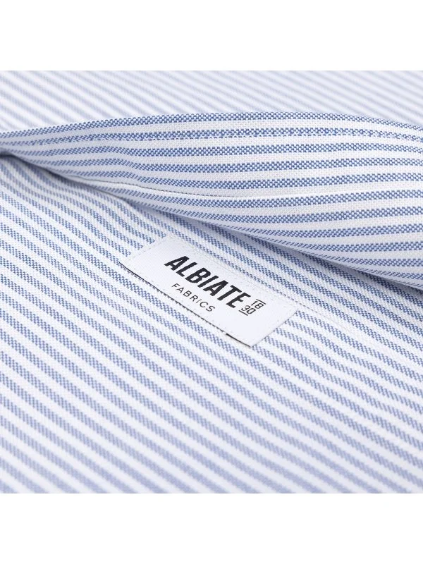 Germirli White Blue Striped Albiate Button-down Collar Pocket Tailor Fit Oxford Sport Shirt - 4