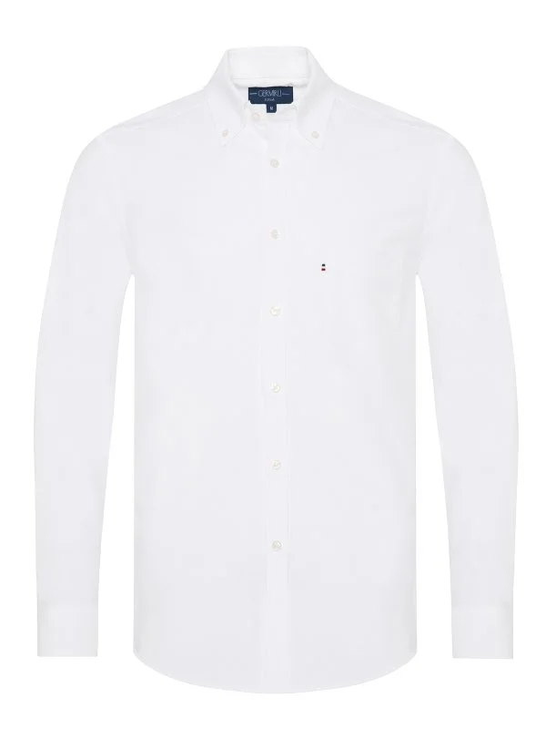 Germirli White Button-Down Collar Pocket Tailor Fit Oxford Men's Sport Shirt - 1