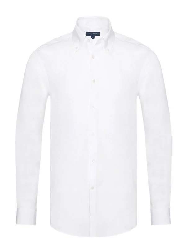 Germirli White Button-down Collar Tailor Fit Tencel Men's Shirt - 1
