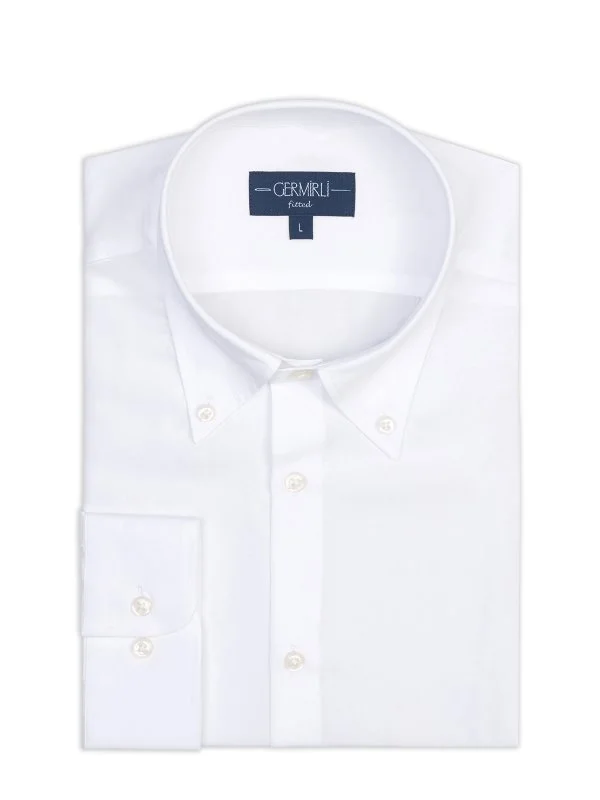 Germirli White Button-down Collar Tailor Fit Tencel Men's Shirt - 2