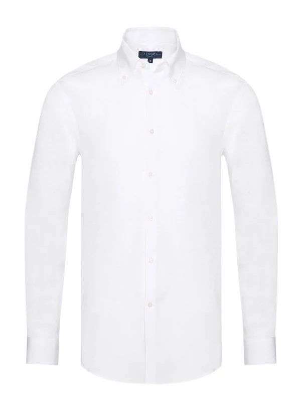 Germirli White Button-down Collar Tailor Fit Tencel Men's Shirt - 1