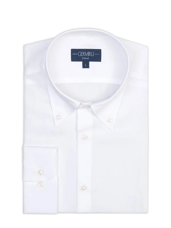 Germirli White Button-down Collar Tailor Fit Tencel Men's Shirt - 2