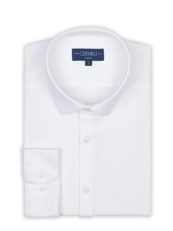 Germirli White Cotton 3D Germirli Slim Fit Active Shirt - 2