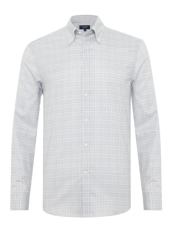 Germirli White Gray Plaid Albini Relax Formula Tailor Fit Pure Cotton Exclusive Shirt - 1