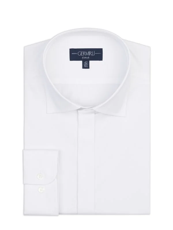 Germirli White Hidden Placket Classic Collar Tailor Fit Cotton Elastane Shirt - 1