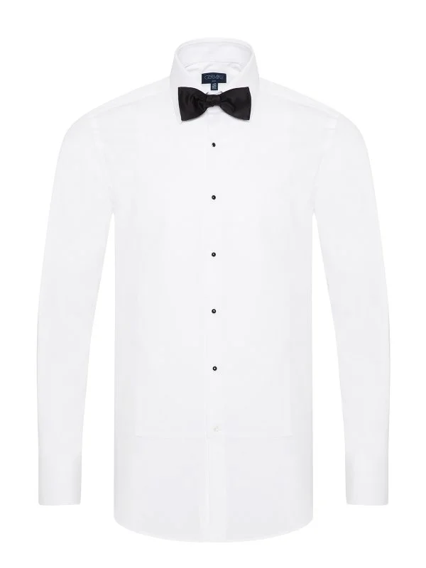 Germirli White Honeycomb Textured Classic Collar Slim Fit Groom Shirt - 1