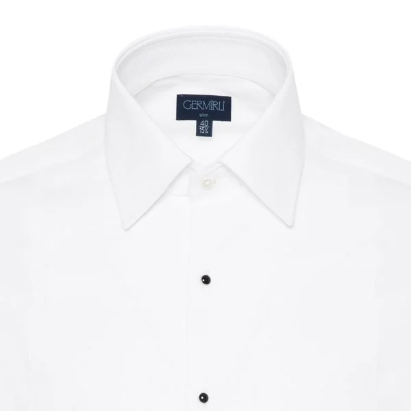 Germirli White Honeycomb Textured Classic Collar Slim Fit Groom Shirt - 4