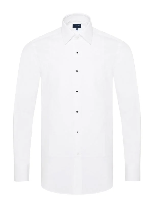 Germirli White Honeycomb Textured Classic Collar Slim Fit Groom Shirt - 5