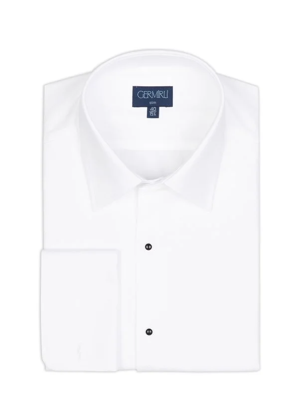 Germirli White Honeycomb Textured Classic Collar Slim Fit Groom Shirt - 2