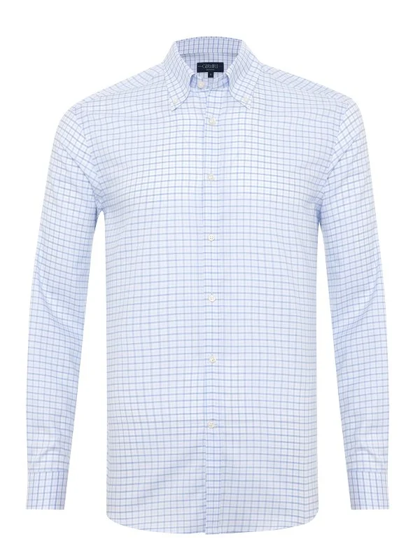 Germirli White Square Patterned Albini Relax Formula Tailor Fit Pure Cotton Exclusive Shirt - 1