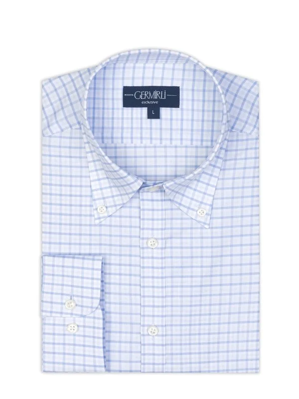 Germirli White Square Patterned Albini Relax Formula Tailor Fit Pure Cotton Exclusive Shirt - 2